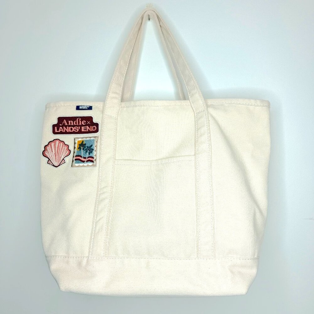ANDIE x LANDS END Rugged Cotton Canvas Patch Heavyweight Vacation Beach Tote